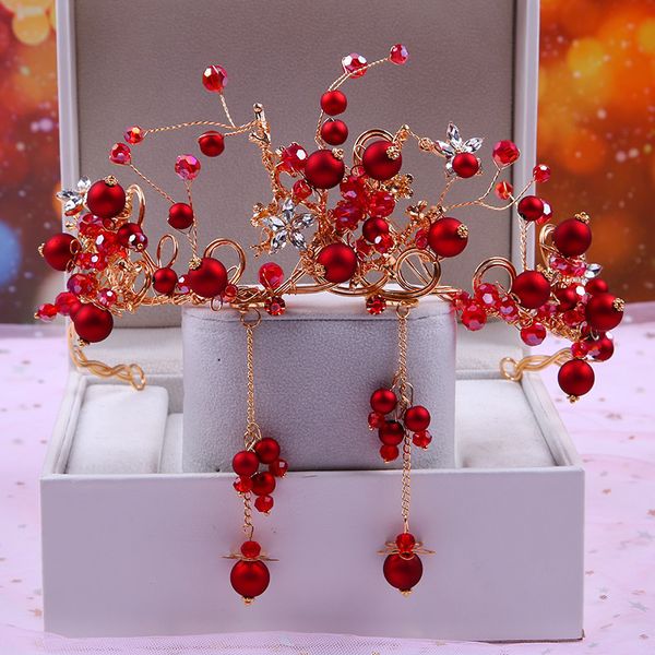 red crown headdress korean super fairy bride wedding hair set atmosphere female toast dress qipao accessories, Silver
red crown headdress korean super fairy bride wedding hair set atmosphere female toast dress qipao accessories, Silver