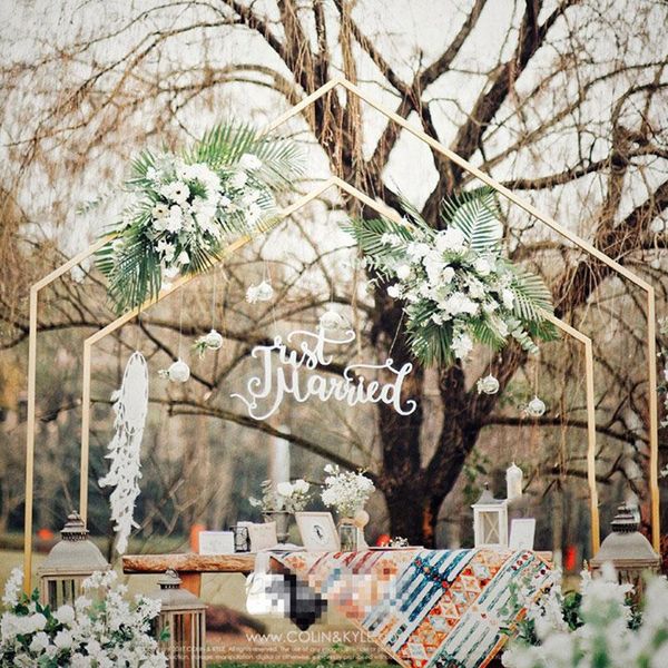 new wedding wrought iron geometric arch for forest party outdoor layout wedding stage background decorative flower shelf
new wedding wrought iron geometric arch for forest party outdoor layout wedding stage background decorative flower shelf