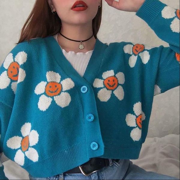 blue flower knit cardigan cashmere sweater women pull femme 2021 new v nack christmas sweater oversize, White;black
blue flower knit cardigan cashmere sweater women pull femme 2021 new v nack christmas sweater oversize, White;black