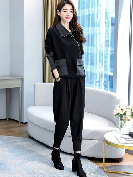 spring and high collar suit 2020 new goddess fan early autumn two piece suit fashionable getting thinner in spring and autumn high collar ag, Gray