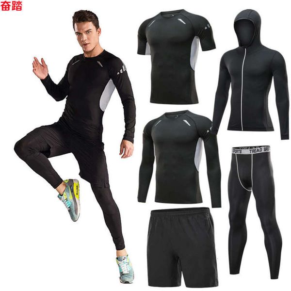 fitness suit long sleeve set men's five piece elastic sports tights zipper hooded running training quick dry, Gray
fitness suit long sleeve set men's five piece elastic sports tights zipper hooded running training quick dry, Gray