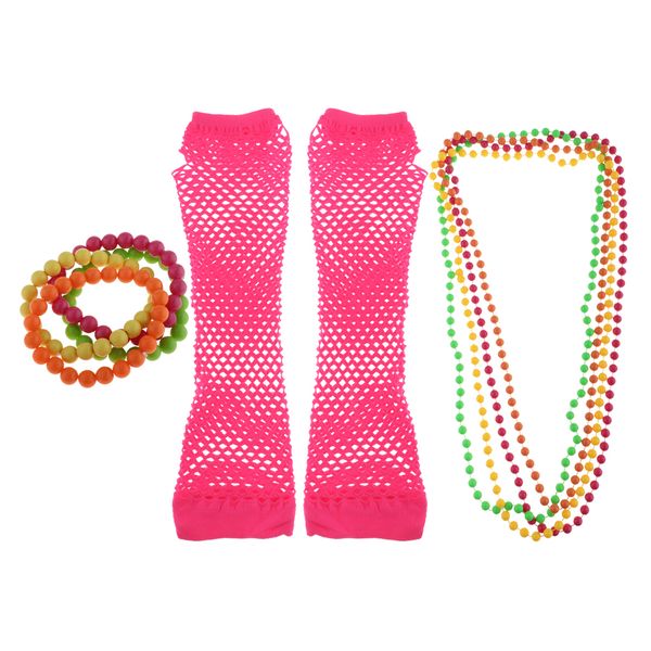 pack of 9/set 1980s party woman ladies neon beads necklace bracelet long fishnet gloves set 
pack of 9/set 1980s party woman ladies neon beads necklace bracelet long fishnet gloves set