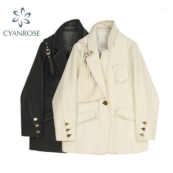 2020 autumn winter women woolen blazers coat patchwork button pockets fashion streetwear jackets outerwear female suit 1, White;black
2020 autumn winter women woolen blazers coat patchwork button pockets fashion streetwear jackets outerwear female suit 1, White;black