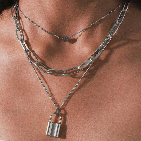 multi layer lover lock pendant choker necklace steampunk padlock heart jewelry, Silver
multi layer lover lock pendant choker necklace steampunk padlock heart jewelry, Silver