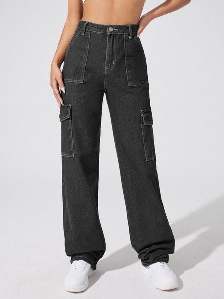 high waist slant pocket cargo jeans d3xo#, Blue
high waist slant pocket cargo jeans d3xo#, Blue