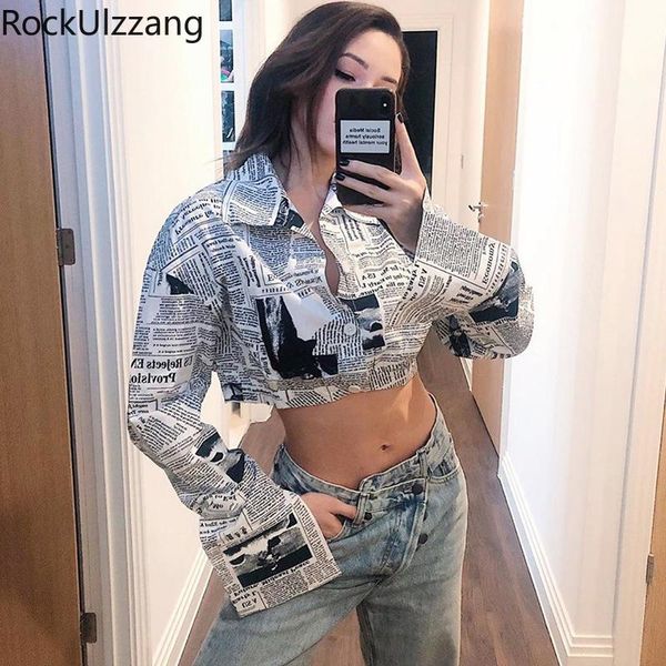 long sleeve slim newspaper print button blouse women fall vintage high street short crop elegant shirt fashion blusas, White
long sleeve slim newspaper print button blouse women fall vintage high street short crop elegant shirt fashion blusas, White
