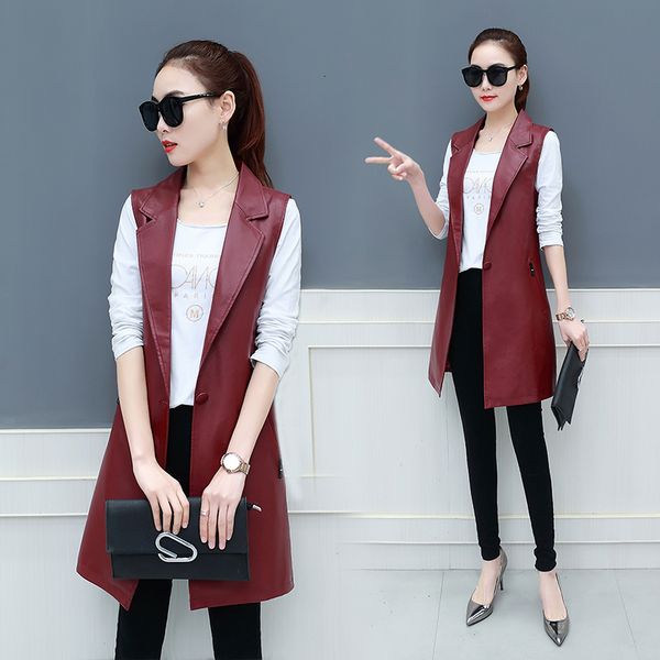 women slim sleeveless suit vest new office lady pu leather blazers suit vest cardigan jacket female long jacket, Black
women slim sleeveless suit vest new office lady pu leather blazers suit vest cardigan jacket female long jacket, Black