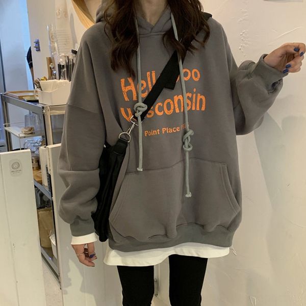 net red ins trendy letter print hoodie thickened women's autumn winter 2020 new bf loose and lazy pullover pullover style kgvt2, Black 
net red ins trendy letter print hoodie thickened women's autumn winter 2020 new bf loose and lazy pullover pullover style kgvt2, Black