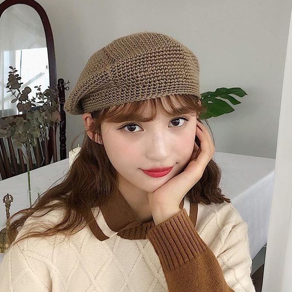 berets crocheted knit beret hat female japanese korean autumn and winter british hats retro painter women cap wholesale ns1687, Blue;gray
berets crocheted knit beret hat female japanese korean autumn and winter british hats retro painter women cap wholesale ns1687, Blue;gray