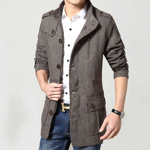 new tweed coat men's fashion korean medium length single breasted windbreaker, Tan;black
new tweed coat men's fashion korean medium length single breasted windbreaker, Tan;black