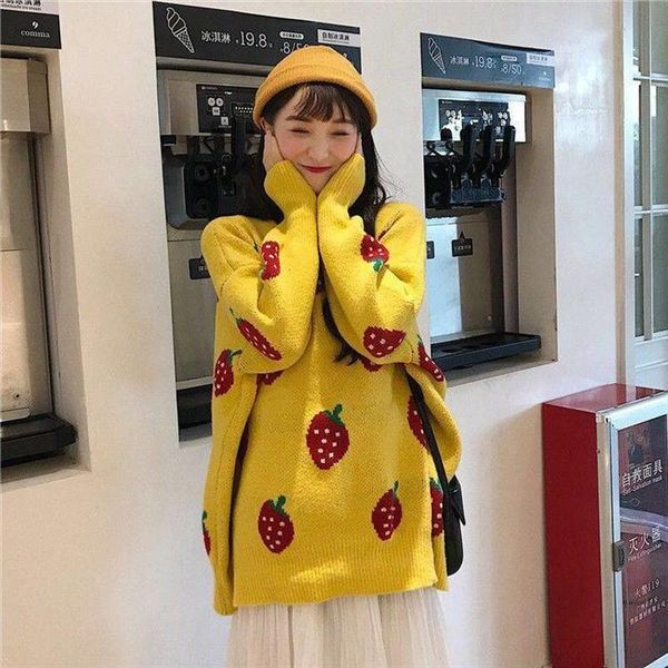 long sleeved large size warm sweater cashmere thick round neck pullover strawberry sweater female autumn and winter, White;black
long sleeved large size warm sweater cashmere thick round neck pullover strawberry sweater female autumn and winter, White;black