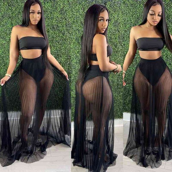 strapless crop sheer mesh see through pleated long skirt two piece set beach vacation holidays summer matching set, Gray
strapless crop sheer mesh see through pleated long skirt two piece set beach vacation holidays summer matching set, Gray