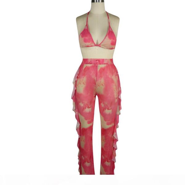 summer women two piece pants set ruffled tie dyed print outfits mesh sheer lace up halter sports bra long pant pink blue yellow, White
summer women two piece pants set ruffled tie dyed print outfits mesh sheer lace up halter sports bra long pant pink blue yellow, White