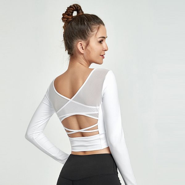 back mesh yoga long sleeve sports running gym seamless crop fitness t-shirt workout for women sport shirts, White;red
back mesh yoga long sleeve sports running gym seamless crop fitness t-shirt workout for women sport shirts, White;red