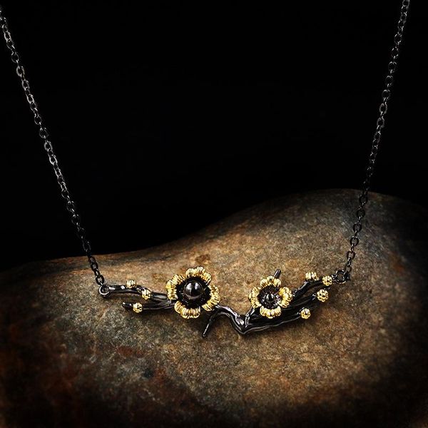 handmade 925 sterling silver plum blossom branches pendant necklace vintage black gold clavicle short chain necklace for women
handmade 925 sterling silver plum blossom branches pendant necklace vintage black gold clavicle short chain necklace for women