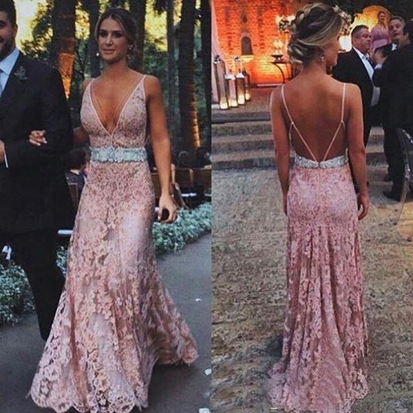 2021 dusty pink prom dresses backless floor length lace applique beaded waist v neck spaghetti straps custom made evening party gowns, Black
2021 dusty pink prom dresses backless floor length lace applique beaded waist v neck spaghetti straps custom made evening party gowns, Black