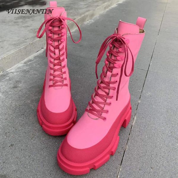 new flat platform short mid-calf motorcycle boots pink leather chunky sole women round toe roman elastic height increasing shoes, Black
new flat platform short mid-calf motorcycle boots pink leather chunky sole women round toe roman elastic height increasing shoes, Black