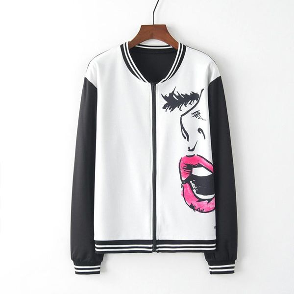 women's jackets artguy autumn women fashion long sleeve lip print striped cuff zip-up jacket harajuku streatwear zipper sweatshirt coat, Black;brown
women's jackets artguy autumn women fashion long sleeve lip print striped cuff zip-up jacket harajuku streatwear zipper sweatshirt coat, Black;brown