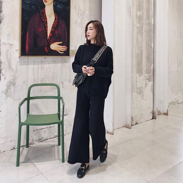 the drape knitting wide-legged pants suit two-piece women new winter cashmere sweater wide-legged pants western style suits lj201126, White;black
the drape knitting wide-legged pants suit two-piece women new winter cashmere sweater wide-legged pants western style suits lj201126, White;black