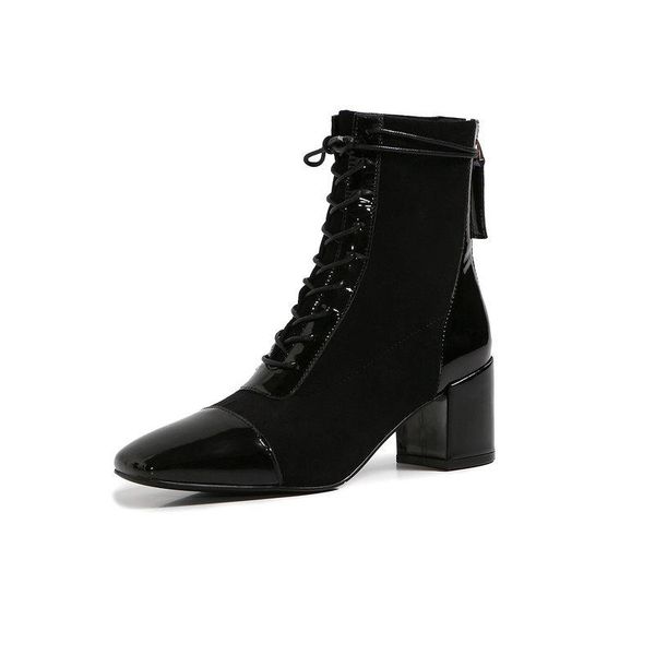 concise cross tied high heel ankle boots patchwork genuine leather shoes for women winter party shoes woman, Black
concise cross tied high heel ankle boots patchwork genuine leather shoes for women winter party shoes woman, Black