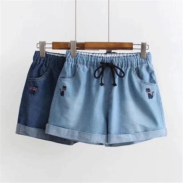 women's shorts japanese soft sister rolled kawaii women denim summer cat embroidery elastic drawstring waist cuffs casual jean shorts1, White;black
women's shorts japanese soft sister rolled kawaii women denim summer cat embroidery elastic drawstring waist cuffs casual jean shorts1, White;black