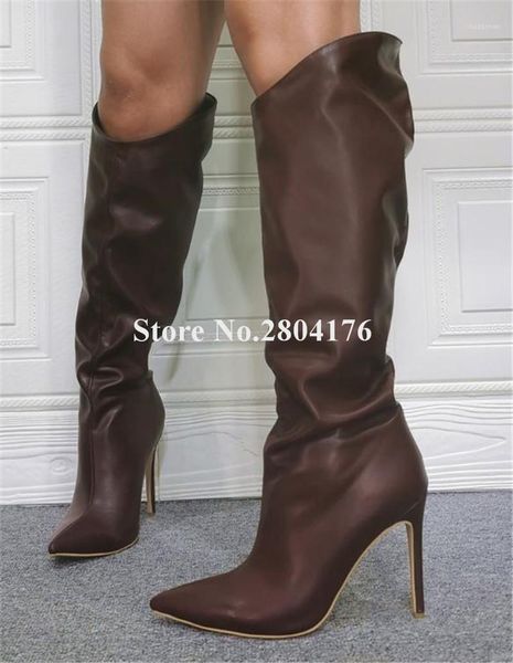 boots women elegant pointed toe brown leather stiletto heel knee high slip-on long big size shoes dress1, Black
boots women elegant pointed toe brown leather stiletto heel knee high slip-on long big size shoes dress1, Black