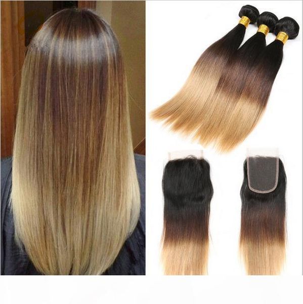 #1b 4 27 honey blonde ombre brazilian hair 3bundles with lace closure dark roots three tone silky straight ombre hair weaves with closure, Black
#1b 4 27 honey blonde ombre brazilian hair 3bundles with lace closure dark roots three tone silky straight ombre hair weaves with closure, Black