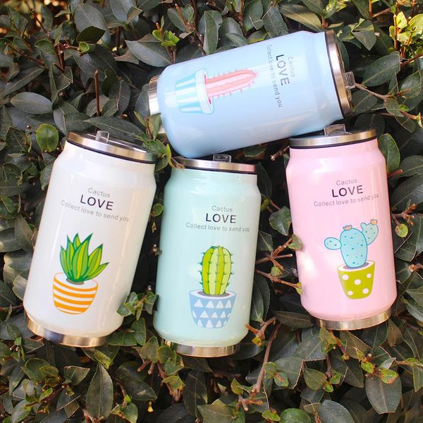 thermal thermos mug pattern plant vacuum stainless bottle cute thermocup cup child straw steel cans flasks kid 300ml qylomr mywjqq
