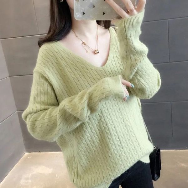long-sleeve 2021 new for women neck knitted sweater woman loose jumper wool solid warm clothes sh0p, Black;brown
long-sleeve 2021 new for women neck knitted sweater woman loose jumper wool solid warm clothes sh0p, Black;brown