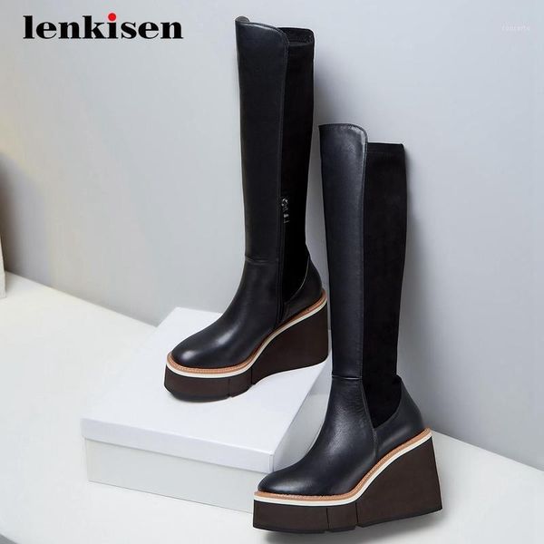lenkisen all-match natural leather mixed cloth wedges round toe super high heel zipper young lady fashion knee-high boots l7f61, Black
lenkisen all-match natural leather mixed cloth wedges round toe super high heel zipper young lady fashion knee-high boots l7f61, Black
