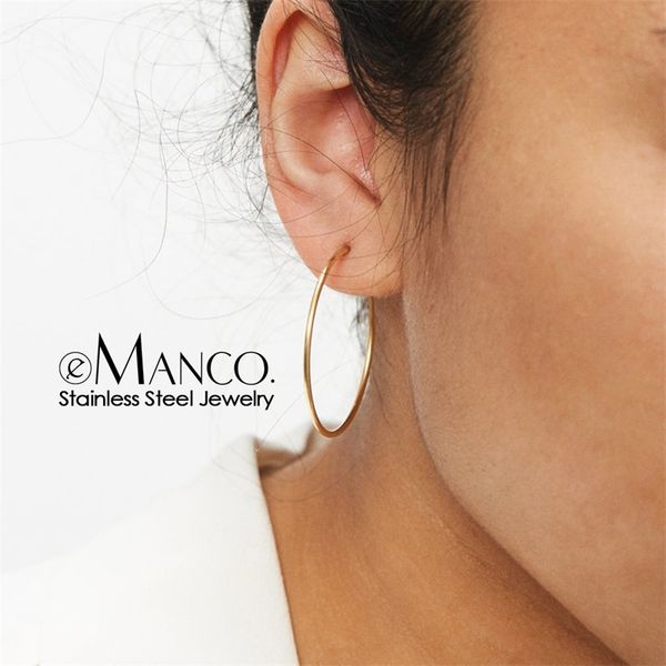 e-manco 40mm big circle hoop earrings for women large stainless steel earring women hyperbole earrings fashion jewellery y200323, Golden 
e-manco 40mm big circle hoop earrings for women large stainless steel earring women hyperbole earrings fashion jewellery y200323, Golden