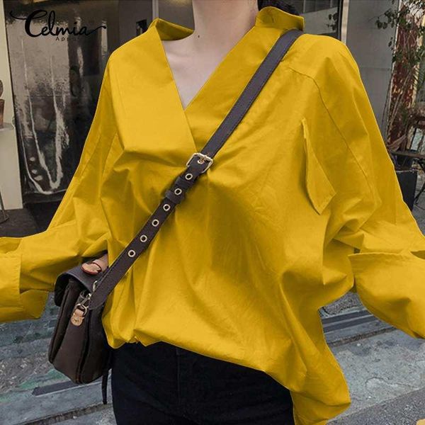 vintage women's blouses 2021 celmia fashion bat long sleeve v-neck stylish tunic casual solid loose work party blusas femme, White
vintage women's blouses 2021 celmia fashion bat long sleeve v-neck stylish tunic casual solid loose work party blusas femme, White