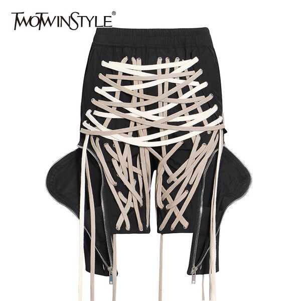 twotwinstyle patchwork drawstring bandage pants for women high waist zipper casual cargo trousers female 2020 summer fashion new 1017, Black;white
twotwinstyle patchwork drawstring bandage pants for women high waist zipper casual cargo trousers female 2020 summer fashion new 1017, Black;white