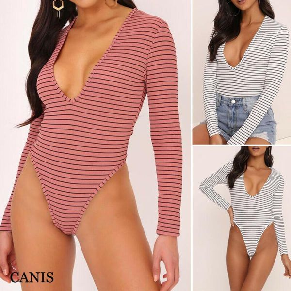 uk women long sleeve bodysuit v neck leotard jumpsuit bodycon romper, Black;white