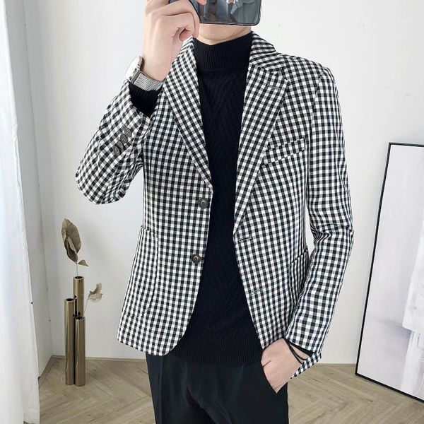 men's fashion blazer houndstooth small suit hair stylist slim korean small plaid suit casual jackets1, White;black
men's fashion blazer houndstooth small suit hair stylist slim korean small plaid suit casual jackets1, White;black