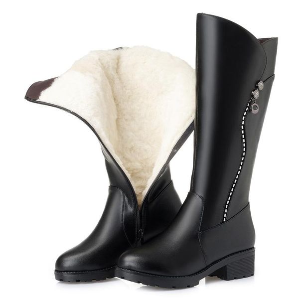 women boots winter genuine leathe wool mid-calf platform thick heel plus size 43 warm woman botas mujer, Black
women boots winter genuine leathe wool mid-calf platform thick heel plus size 43 warm woman botas mujer, Black