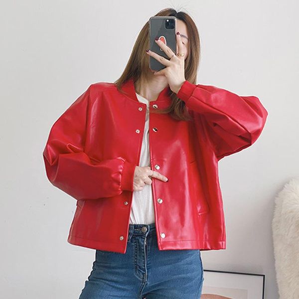 women's leather & faux pu small coat korean locomotive loose large windbreaker bomber soft jacket outwear, Black
women's leather & faux pu small coat korean locomotive loose large windbreaker bomber soft jacket outwear, Black