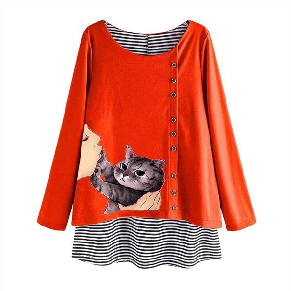 women casual cartoon cat stripe fake two pieces o neck long sleeve blouse blusas plus size womens and blouses, White
women casual cartoon cat stripe fake two pieces o neck long sleeve blouse blusas plus size womens and blouses, White
