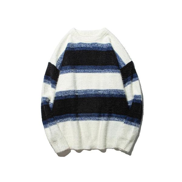 original striped color block wool sweater men and women o neck streetwear oversize pullover knitted hip hop loose sweaters, White;black
original striped color block wool sweater men and women o neck streetwear oversize pullover knitted hip hop loose sweaters, White;black