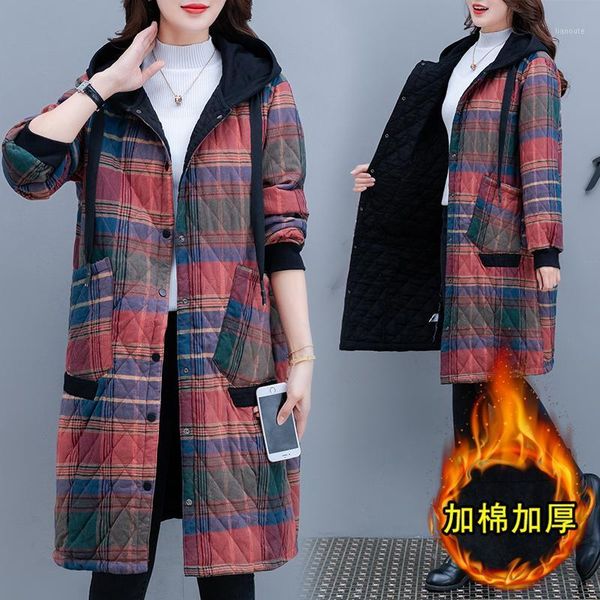 2020 winter women's fashion mid-length plaid hooded cotton coat female vintage red plaid printing outerwear jackets1, Black
2020 winter women's fashion mid-length plaid hooded cotton coat female vintage red plaid printing outerwear jackets1, Black