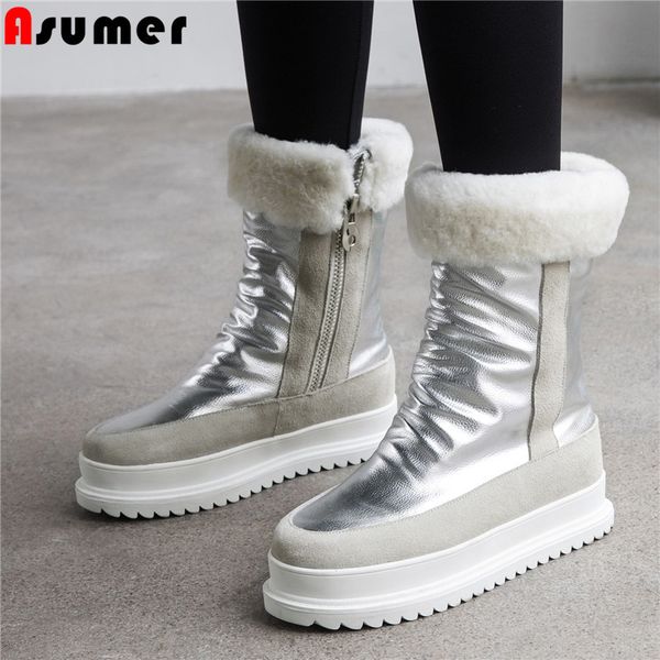 asumer 2020 genuine leather winter snow boots women thick fur warm round toe flat platform shoes women ankle boots 1026, Black 
asumer 2020 genuine leather winter snow boots women thick fur warm round toe flat platform shoes women ankle boots 1026, Black