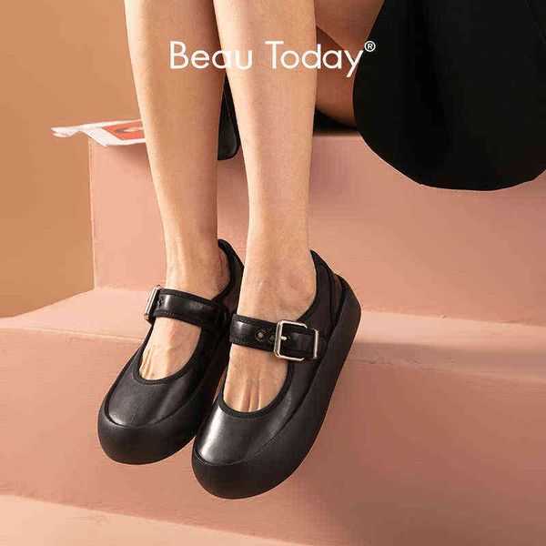 women's thick lolita shoes calf leather round head belt buckle bottom casual 2 9, Black
women's thick lolita shoes calf leather round head belt buckle bottom casual 2 9, Black