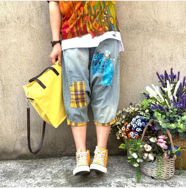 2020 loose jeans women summer streetwear elastic waist denim pants female new print panelled casual denim trousers1, Blue
2020 loose jeans women summer streetwear elastic waist denim pants female new print panelled casual denim trousers1, Blue