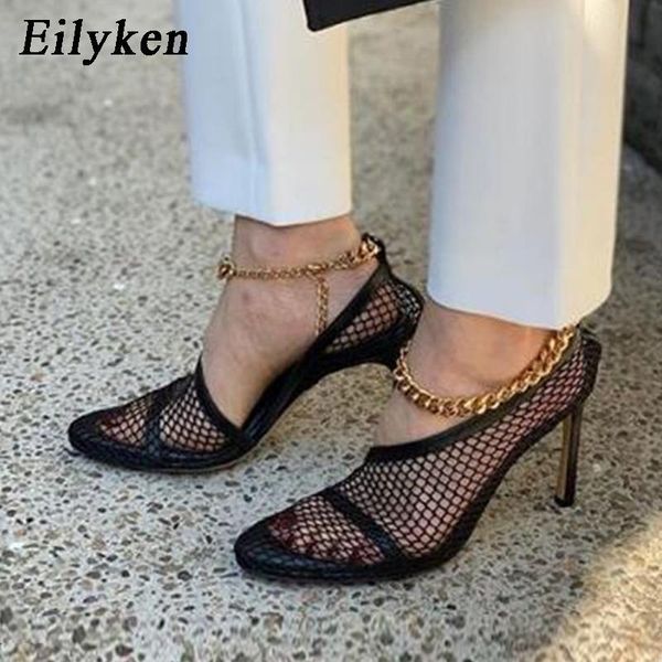 eilyken new metal chain decoration pumps women slip on shoes fashion breathable mesh round toe thin high heels sandals, Black
eilyken new metal chain decoration pumps women slip on shoes fashion breathable mesh round toe thin high heels sandals, Black