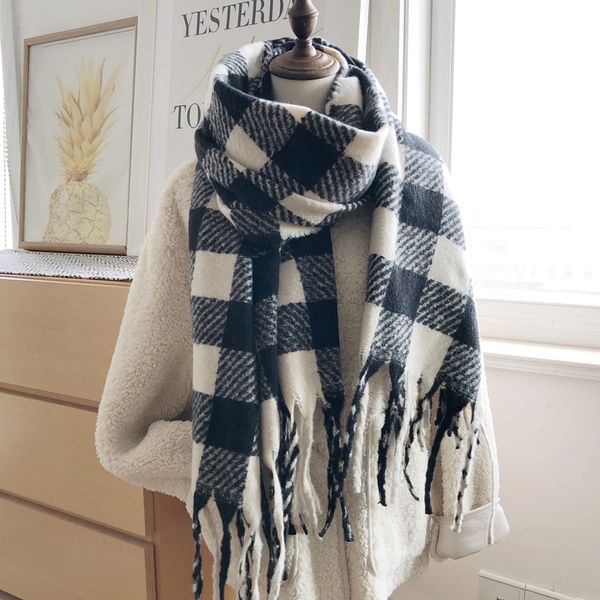 classic versatile black and white plaid scarves for women winter long thick imitation cashmere warm shawl with korean students, Blue;gray
classic versatile black and white plaid scarves for women winter long thick imitation cashmere warm shawl with korean students, Blue;gray