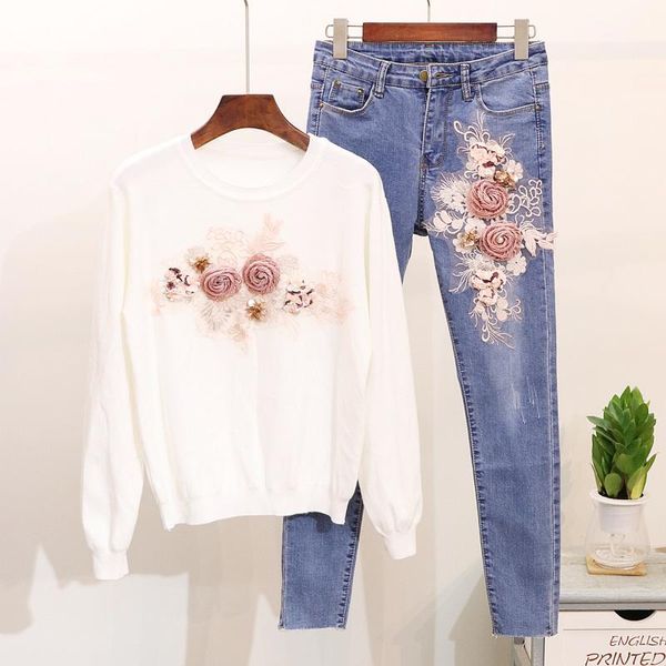 spring autumn new women sequins embroidery long sleeve sweater slim jeans pants two piece set knit students trousers suits1, White
spring autumn new women sequins embroidery long sleeve sweater slim jeans pants two piece set knit students trousers suits1, White