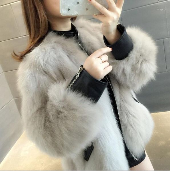 round neck thick wild imitation hair korean version of the net red fur coat stitching pu leather motorcycle short coat women1, Black
round neck thick wild imitation hair korean version of the net red fur coat stitching pu leather motorcycle short coat women1, Black