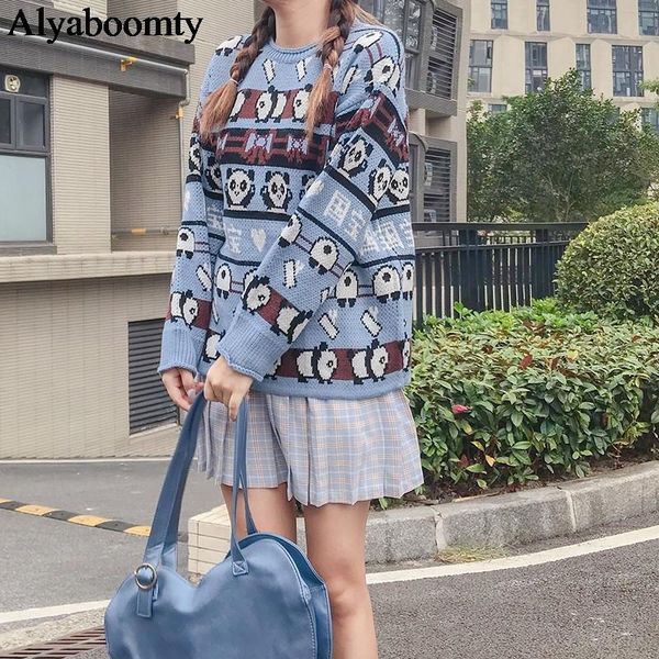 japanese preppy style autumn winter women sweater o neck blue panda latter pattern pullover sweater cute kawaii warm outerwear, White;black
japanese preppy style autumn winter women sweater o neck blue panda latter pattern pullover sweater cute kawaii warm outerwear, White;black