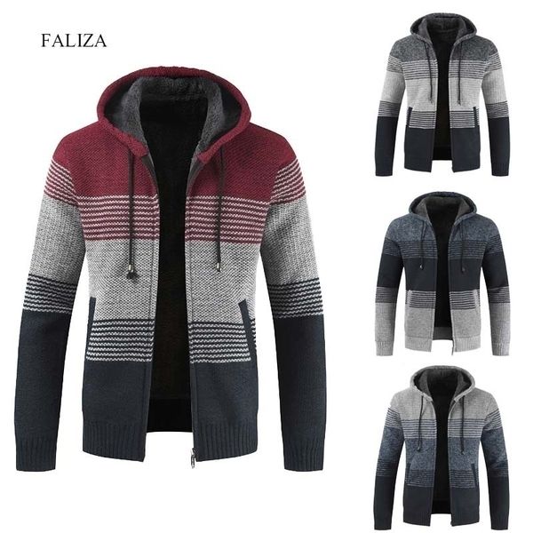 faliza men's sweater coat autumn winter thick warm hooded stripe wool sweater cardigan jumpers zipper fleece coat men xy103 201105, White;black
faliza men's sweater coat autumn winter thick warm hooded stripe wool sweater cardigan jumpers zipper fleece coat men xy103 201105, White;black