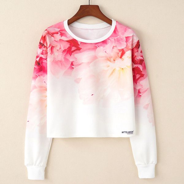 women lady flowers print sweatshirts round neck long sleeve short fashion hoodie, Black
women lady flowers print sweatshirts round neck long sleeve short fashion hoodie, Black